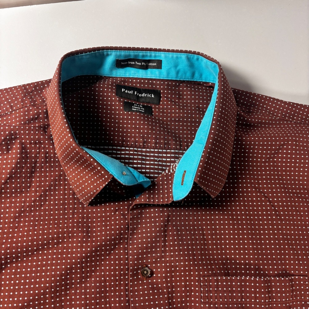 Paul Fredrick Non Iron‎ Two Ply Cotton Dress Shirt Mens 22x36 Classic Fit